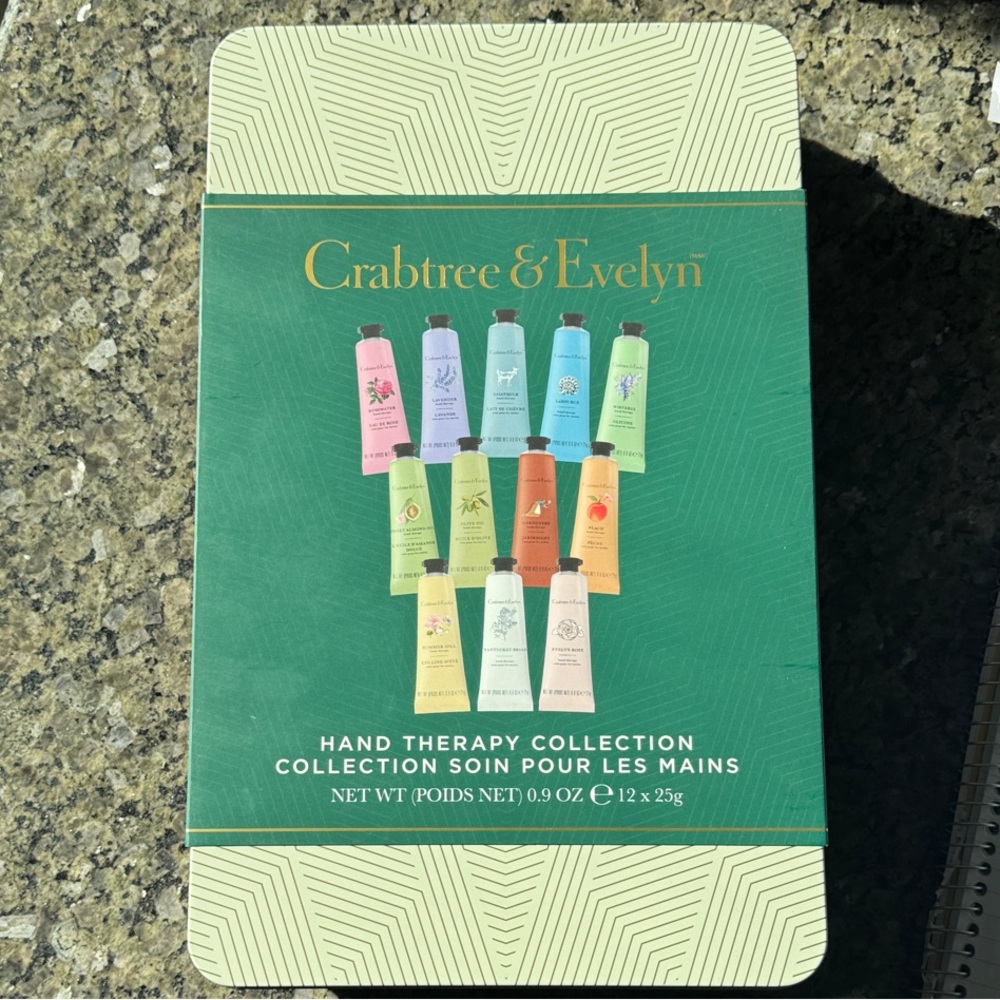 Crabtree & Evelyn Hand Therapy Collection 12 0.9oz tubes and tin case (see pics)